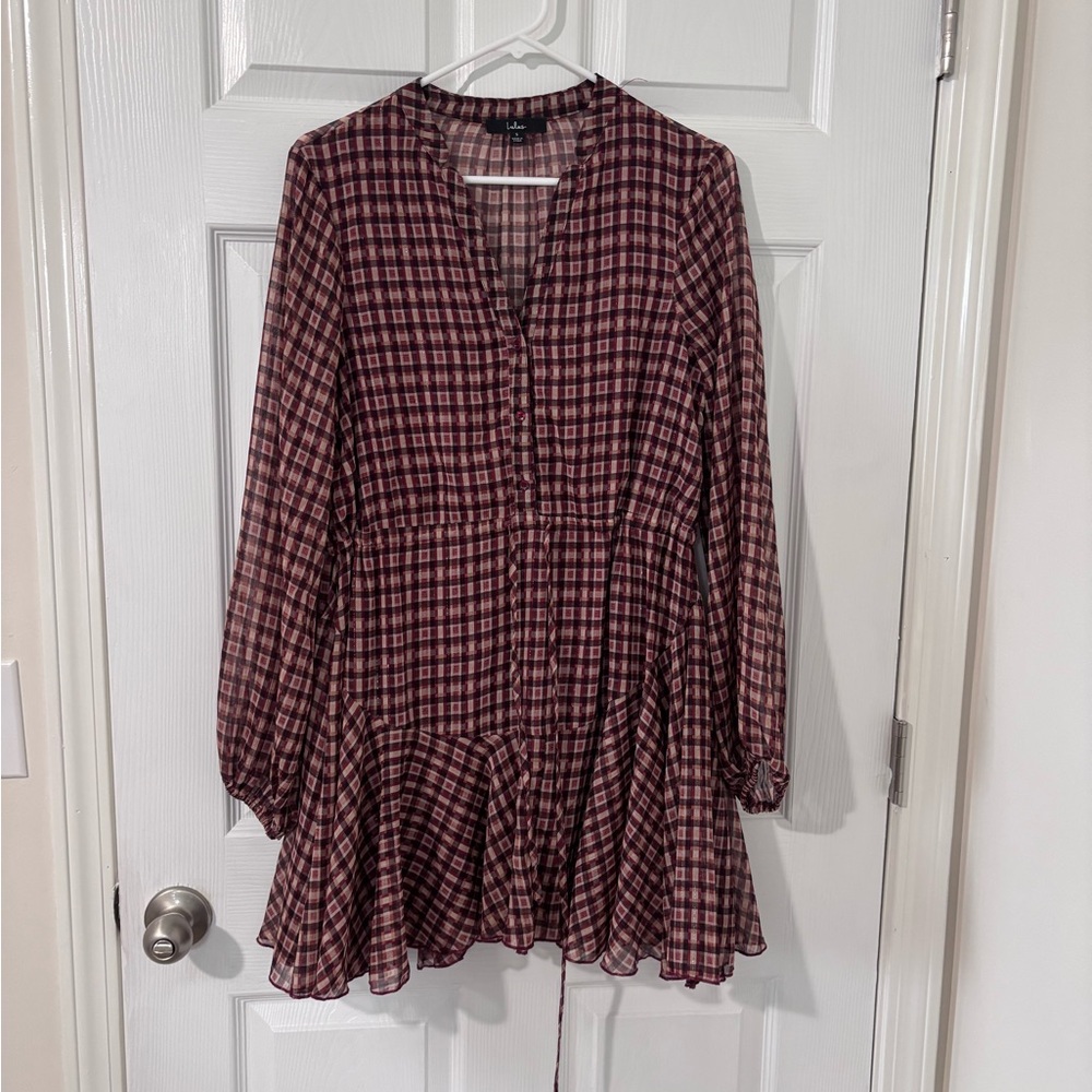 Lulu's Plaid Long Sleeve Dress